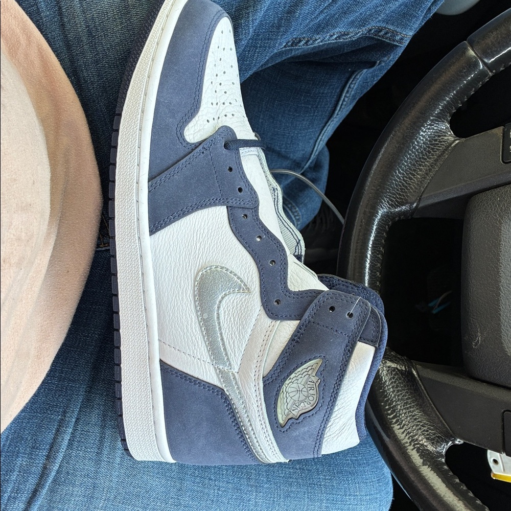 Blue and White High-Top Sneakers